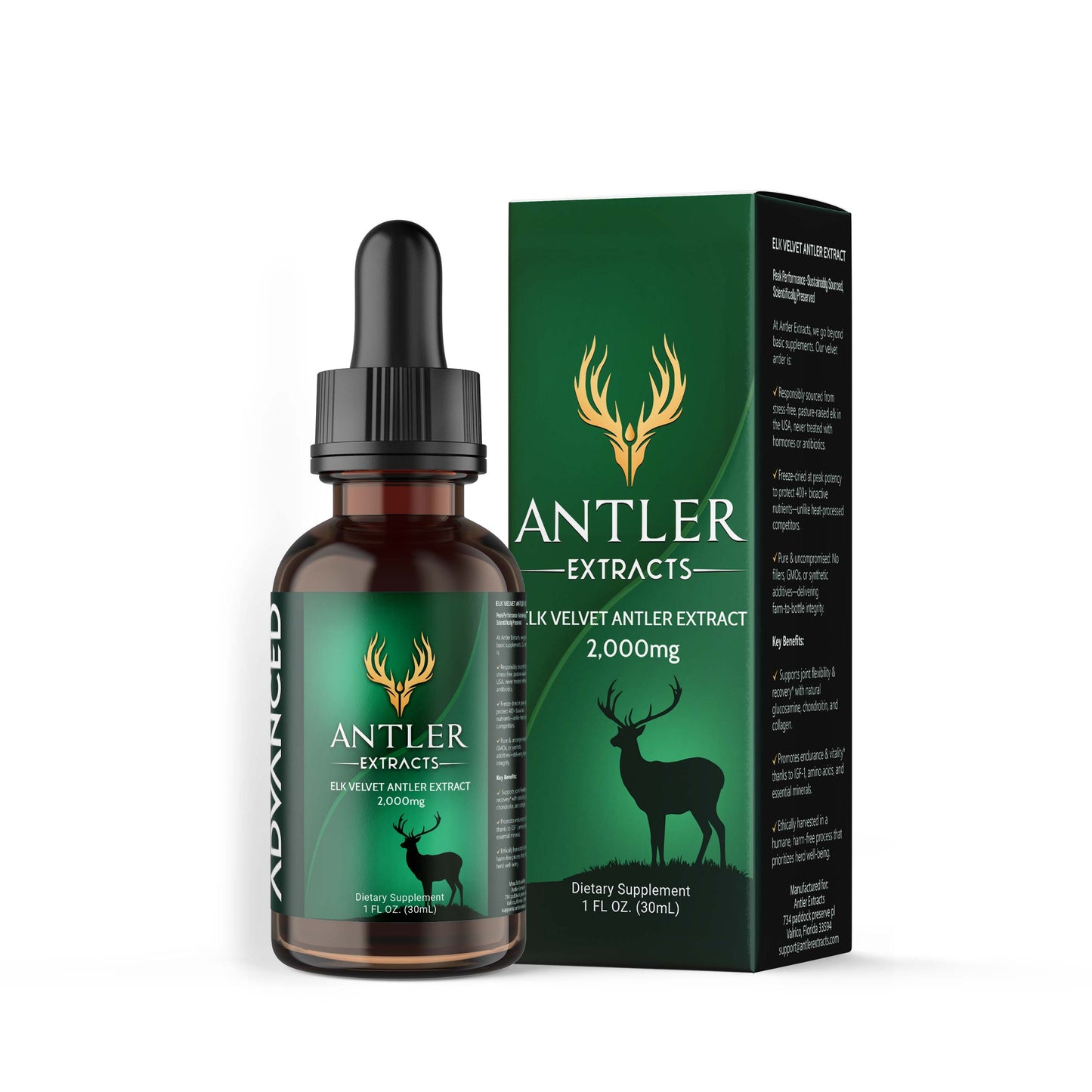 Antler Extracts Advanced Elk Velvet Antler Liquid Extract – 2,000mg Pure Velvet Extracts Deer