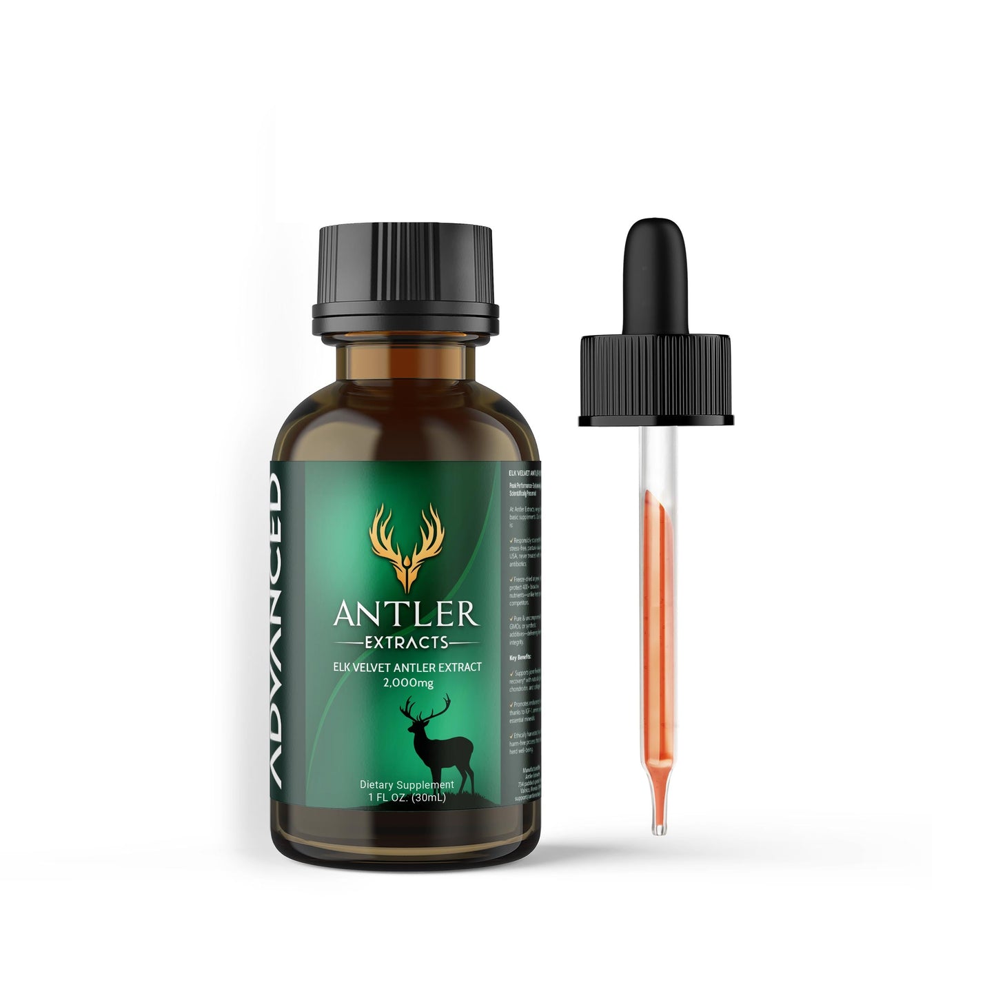 Antler Extracts Advanced Elk Velvet Antler Liquid Extract – 2,000mg Pure Velvet Extracts Deer