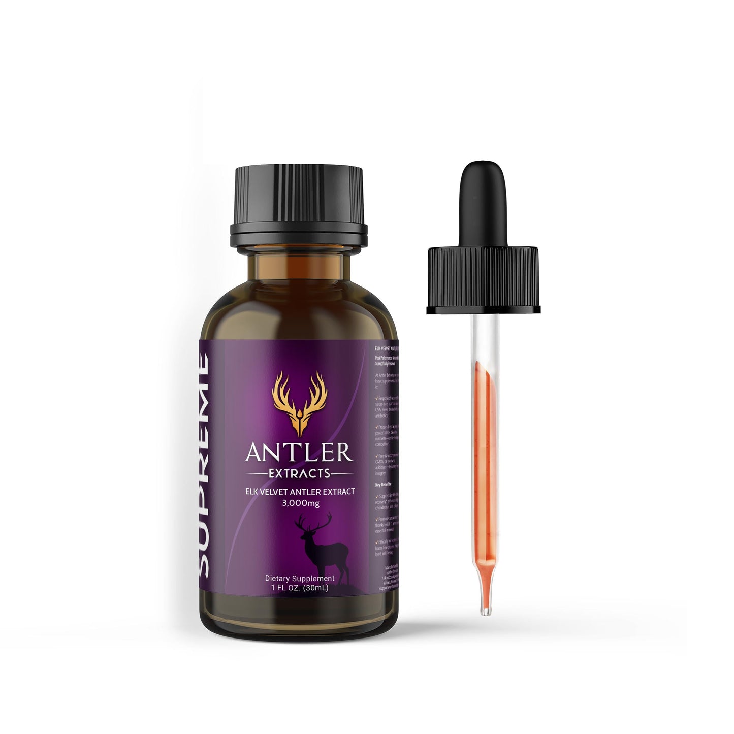 Antler Extracts Supreme Elk Velvet Antler Extract – 3,000mg + Tribulus | Elite Performance Pure Velvet Extracts Deer