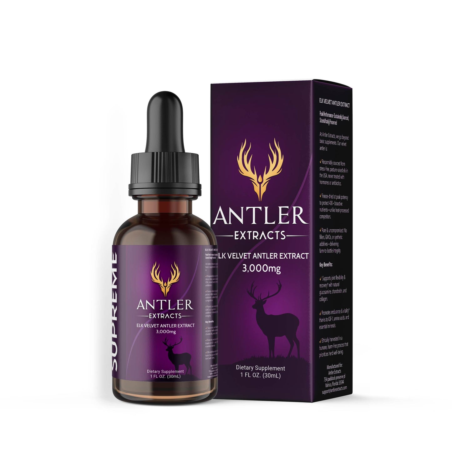 Antler Extracts Supreme Elk Velvet Antler Extract – 3,000mg + Tribulus | Elite Performance Pure Velvet Extracts Deer